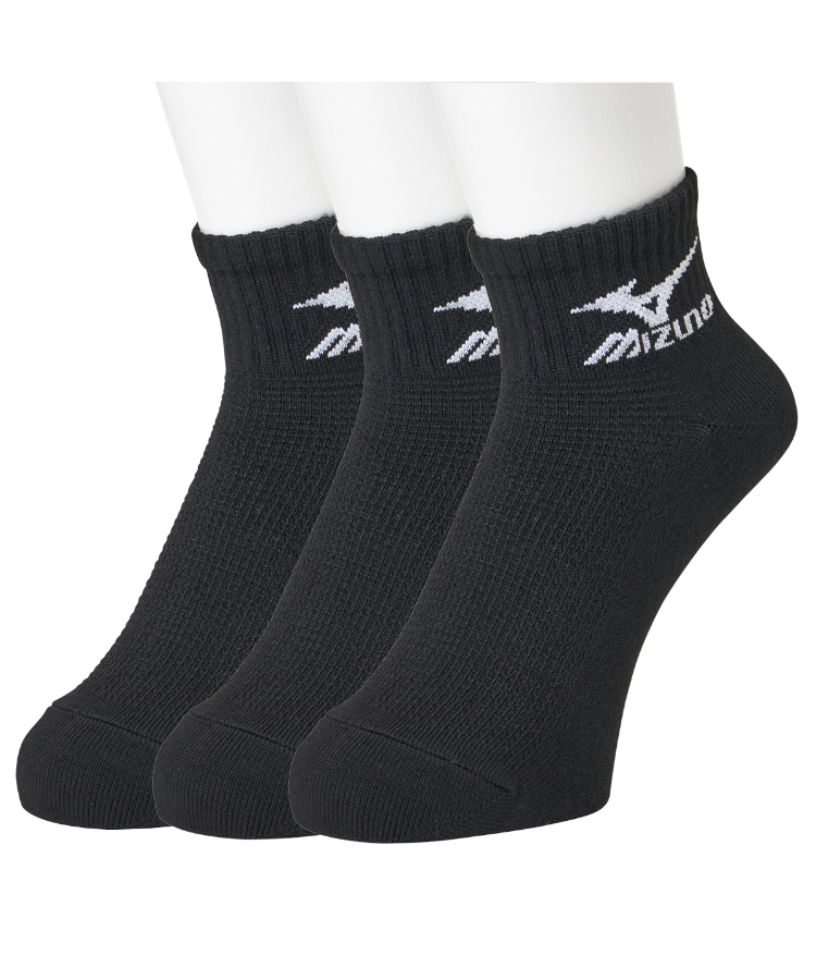 3足組】MIZUNO メンズソックス 10cm丈 サイドロゴ 甲メッシュ